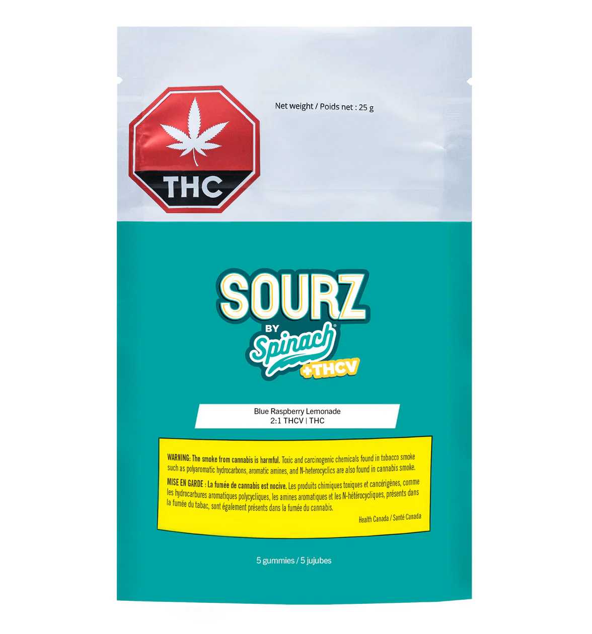 Sourz by Spinach - Blue Raspberry Lemonade 2:1 THCV | THC Gummies - Image 2